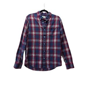 Flint and Tinder Mens Organic Cotton Plaid Button Down Shirt Red Blue Medium